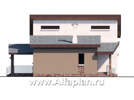 «Каприкорн» - проект дома с мансардой, с террасой и с гаражом, в скандинавском стиле - превью фасада дома