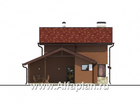 Проект каркасного двухэтажного дома, с большой террасой, планировка 2 спальни, с навесом на 1 авто - превью фасада дома