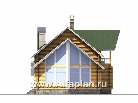 «Новая Традиция» - проект деревянного дома с мансардой, из бревен, с треугольной верандой и навесом на 1 авто - превью фасада дома