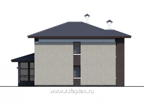 «Маяк» - проект двухэтажного дома из газобетона, с террасой, в стиле Райта - превью фасада дома