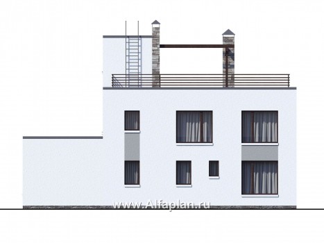 Проекты домов Альфаплан - «Гоген» - коттедж с эксплуатируемой кровлей - превью фасада №4