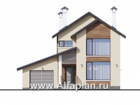 Проекты домов Альфаплан - «Весна» - экономичный и удобный дом с гаражом - превью фасада №1