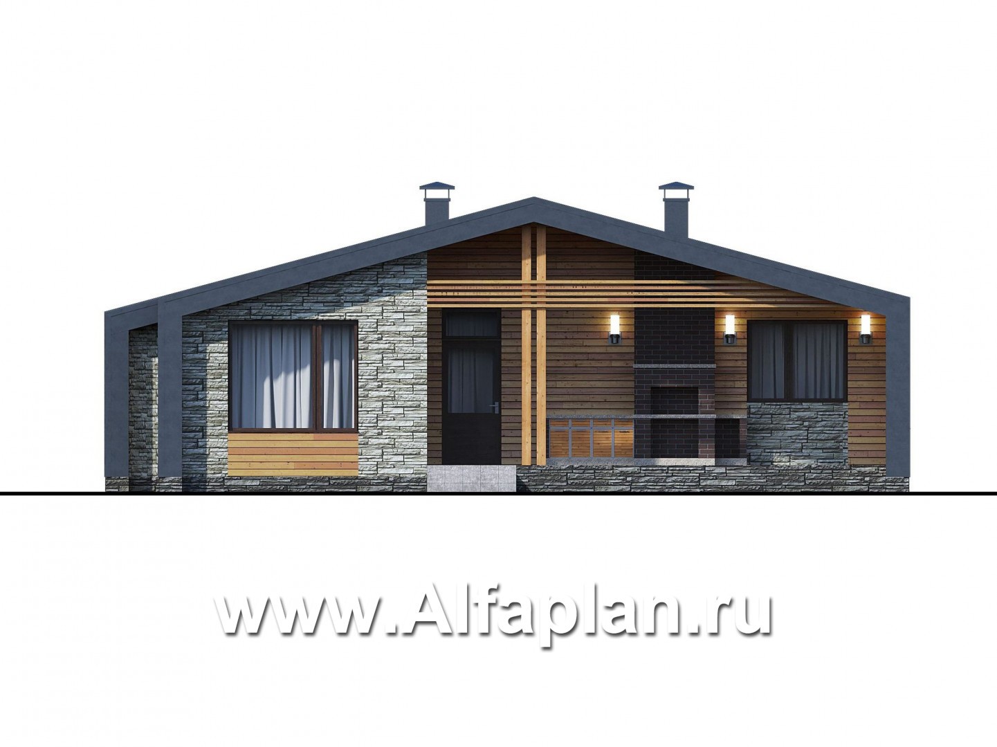 Проекты домов Альфаплан - «Гамма» - стильный каркасный дом с сауной - изображение фасада №1