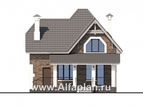 Проекты домов Альфаплан - «Причал» - романтический коттедж из кирпичей с  удобным планом - превью фасада №4