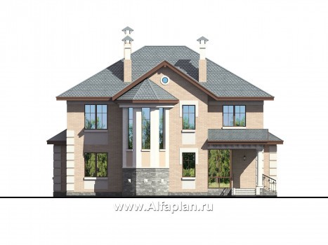«Монплезир» - проект двухэтажного дома,с эркером и с террасой - превью фасада дома