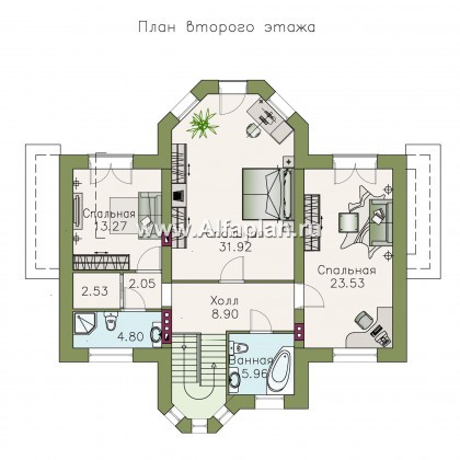 «Монплезир» - проект двухэтажного дома,с эркером и с террасой - превью план дома