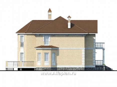 «Головин»-проект двухэтажного дома из газобетона, планировка с лестницей в центре и вторым светом, в классическом стиле - превью фасада дома