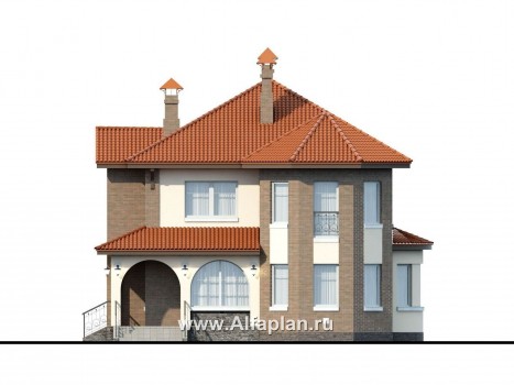 «Митридат» - проект двухэтажного дома, с эркером и с террасой, планировка с кабинетом на 1 эт, в русском стиле - превью фасада дома