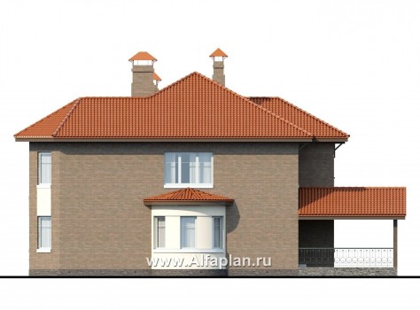 «Митридат» - проект двухэтажного дома, с эркером и с террасой, планировка с кабинетом на 1 эт, в русском стиле - превью фасада дома