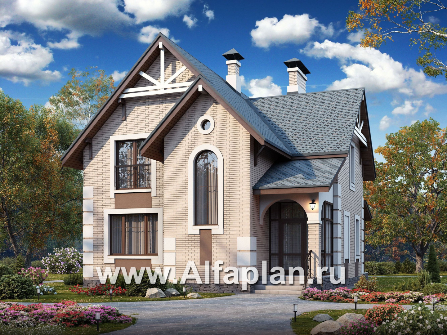 Проекты домов Альфаплан - «Приоритет»-  элегантный коттедж , удобный план дома - основное изображение