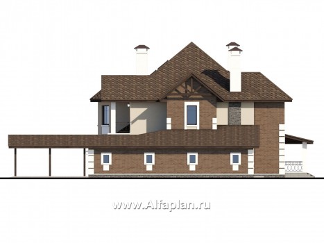 «Воронцов» - проект двухэтажного дома из газобетона с эркером, с биллиардной,  с гаражом и навесом на 4 авто - превью фасада дома