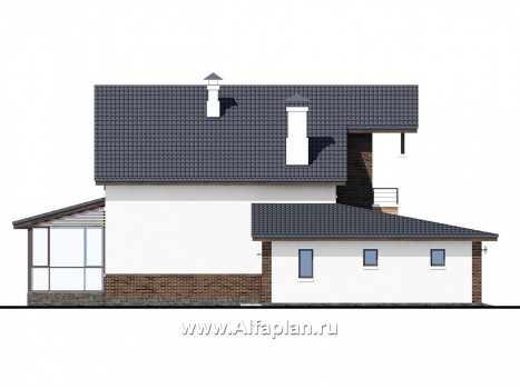 «Галс» - проект дома с мансардой, с сауной и с мастер спальней, со вторым светом и с террасой, с гаражом на 1 авто - превью фасада дома