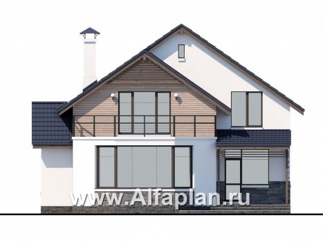 Проекты домов Альфаплан - «Ожерелье» - удобный мансардный дом с красивой гостиной - превью фасада №4