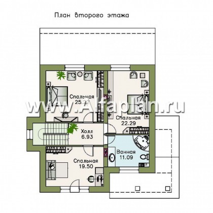 «Новая пристань» - проект дома с мансардой, из блоков, планировка с кабинетом на 1 эт, с террасой - превью план дома