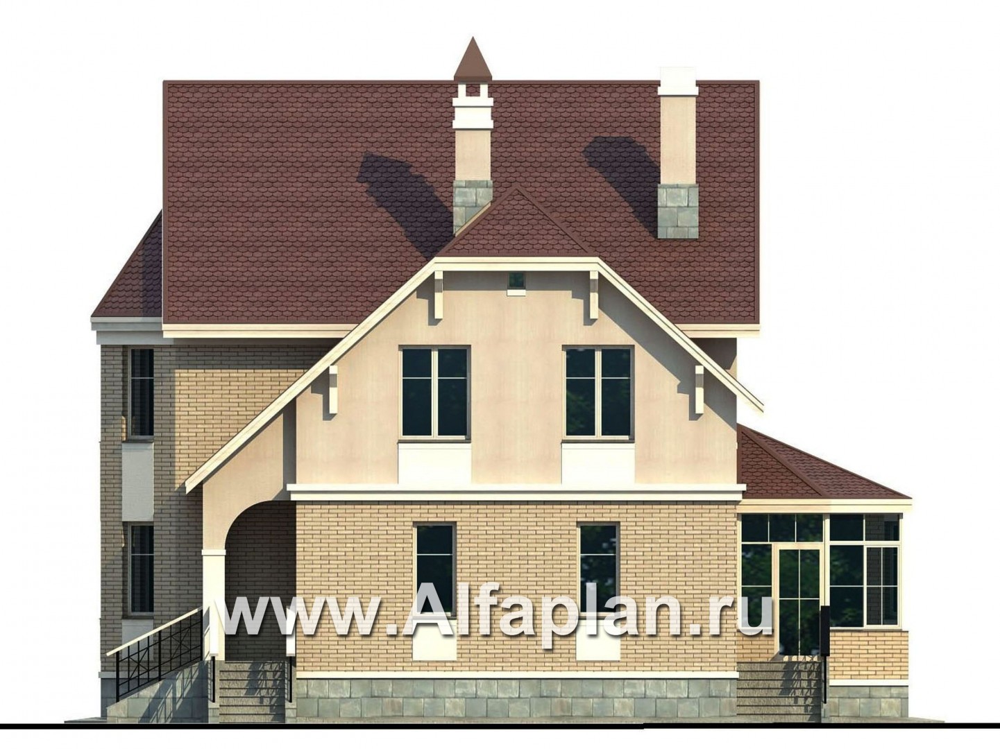 Проекты домов Альфаплан - «Успех» -двухэтажный дом  с верандой и эркером - изображение фасада №3
