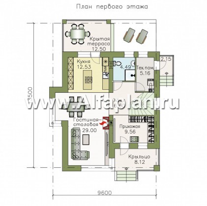 Проекты домов Альфаплан - «Лотос» - компактный современный двухэтажный дом - превью плана проекта №1