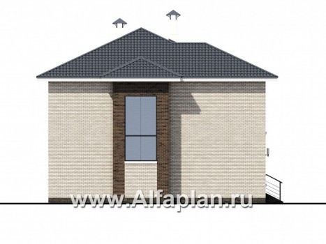 «Роман с камнем» — проект двухэтажного дома, планировка дома со вторым светом столовой и с террасой - превью фасада дома