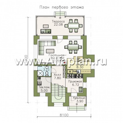 Проекты домов Альфаплан - «Рациональ» - компактный коттедж с односкатной кровлей - превью плана проекта №1
