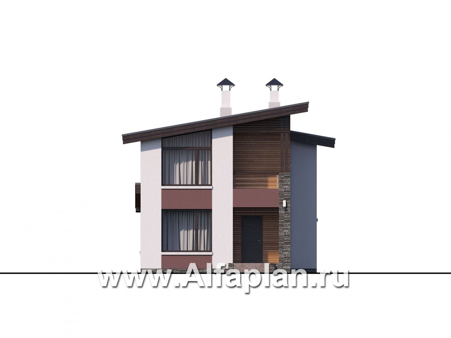 Проекты домов Альфаплан - «Арс» - дом с односкатной кровлей для узкого участка - изображение фасада №1