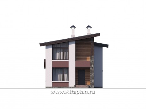 Проекты домов Альфаплан - «Арс» - дом с односкатной кровлей для узкого участка - превью фасада №1