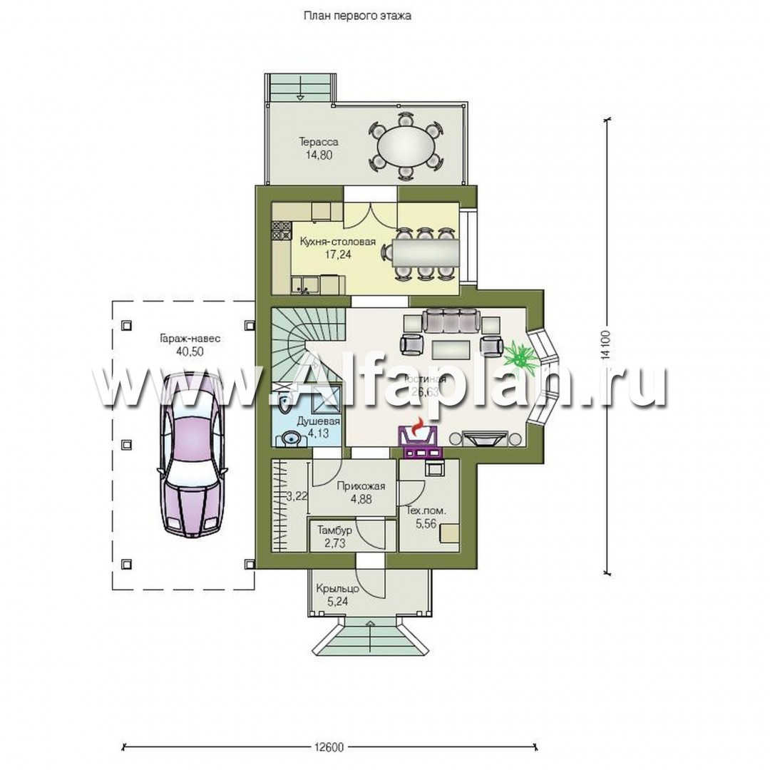 Изображение плана проекта «Компакт» - проект дома с мансардой, с террасой и с двускатной кровлей №1
