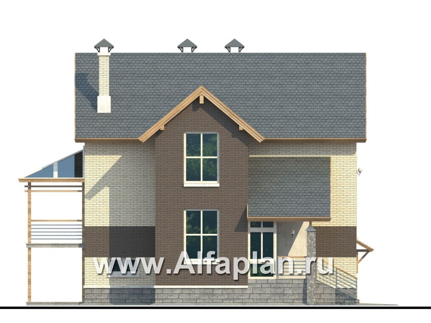 Проекты домов Альфаплан - «Экспрофессо»- компактный трехэтажный коттедж - изображение фасада №2