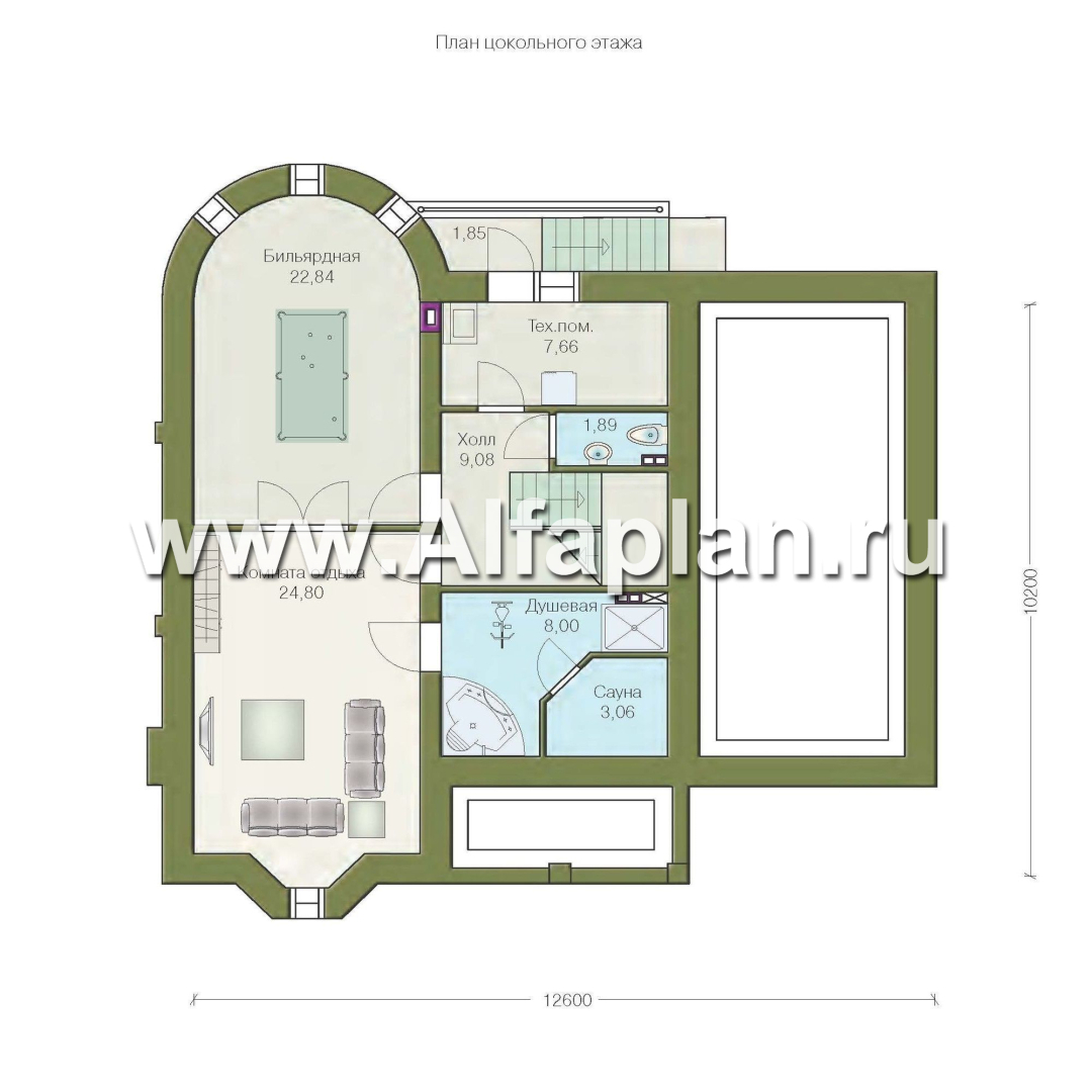 Изображение плана проекта «Ретростилиса Плюс» - проект двухэтажного дома, с террасой, с гаражом и с цокольным этажом №1