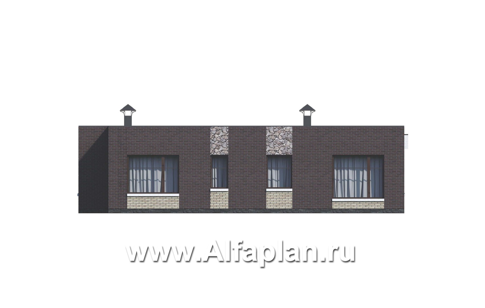 Проекты домов Альфаплан - «Риверсайд» - стильный одноэтажный коттедж с мастер-спальней - изображение фасада №4