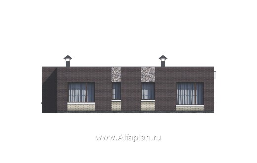 Проекты домов Альфаплан - «Риверсайд» - стильный одноэтажный коттедж с мастер-спальней - превью фасада №4