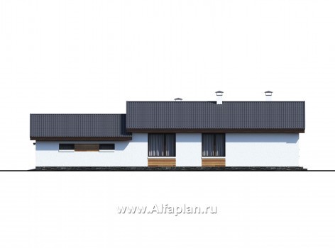Проекты домов Альфаплан - «Калисто» - одноэтажный коттедж с гаражом на два автомобиля - превью фасада №4