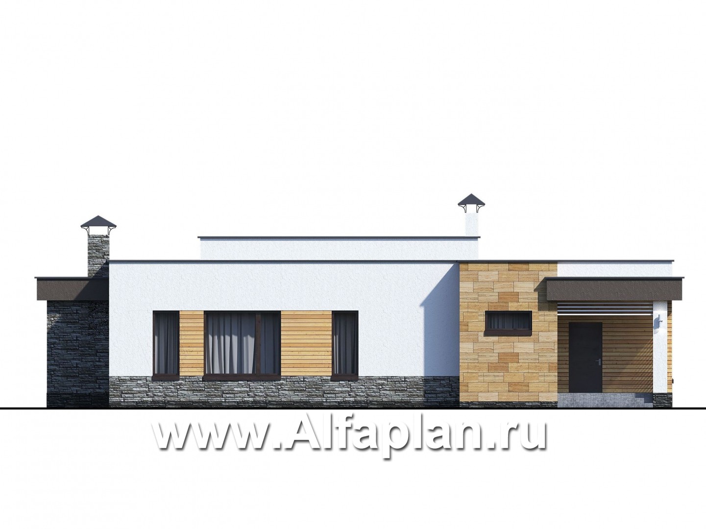 Проекты домов Альфаплан - «Ниагара» - современный одноэтажный коттедж с плоской кровлей - изображение фасада №1