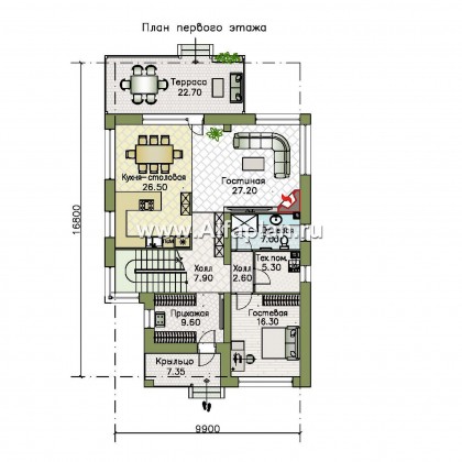 Проекты домов Альфаплан - «Золотой ключик» — современный дом с плоской эксплуатируемой кровлей - превью плана проекта №1