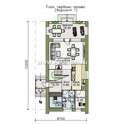Проекты домов Альфаплан - «Барн» - современный мансардный дом с боковой террасой и балконом - превью плана проекта №1
