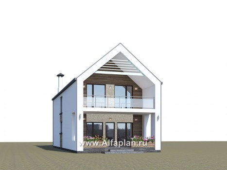 Проекты домов Альфаплан - «Барн» - современный мансардный дом с боковой террасой и балконом - превью дополнительного изображения №2