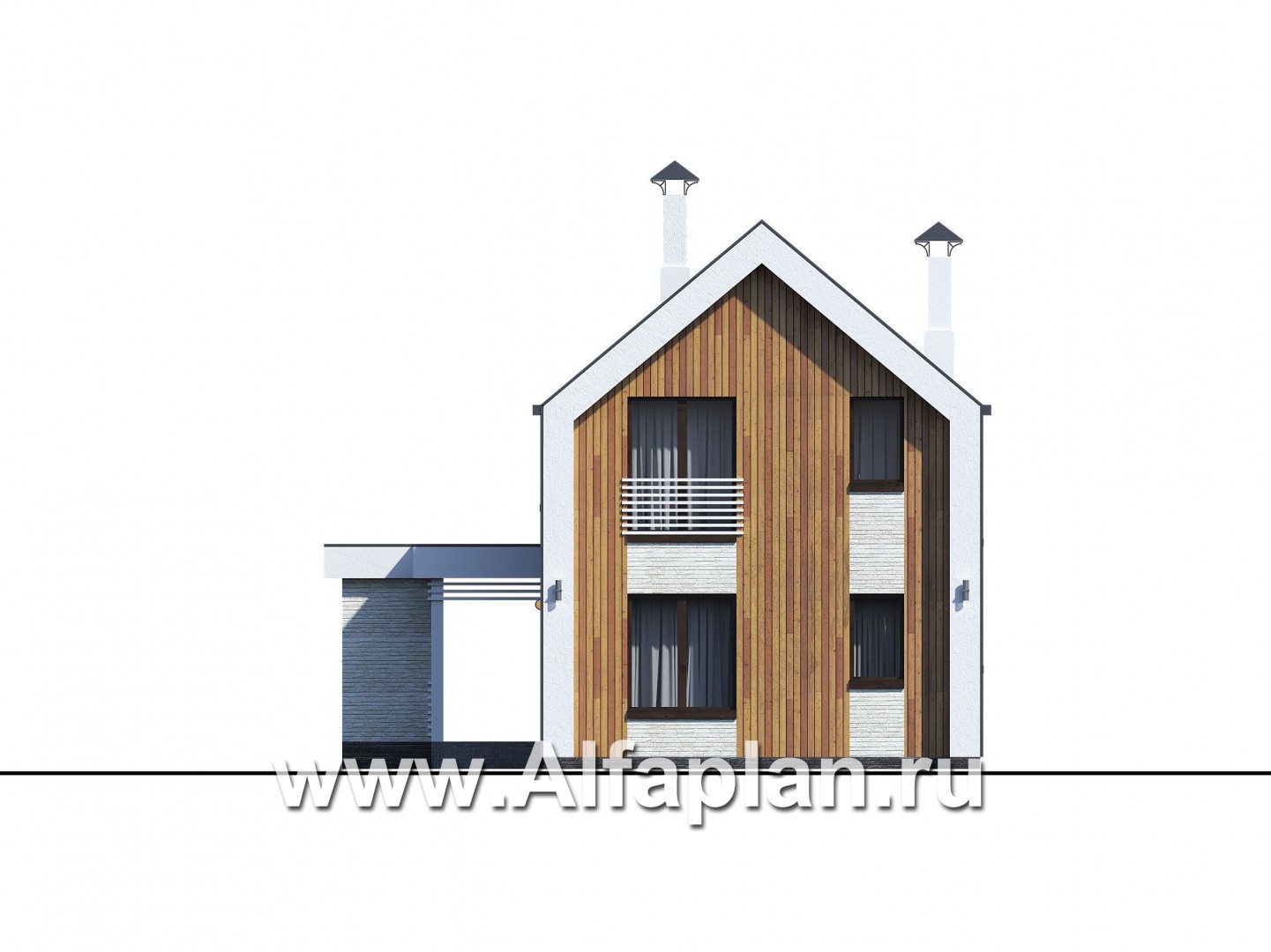 Проекты домов Альфаплан - «Барн» - современный мансардный дом с боковой террасой - изображение фасада №1
