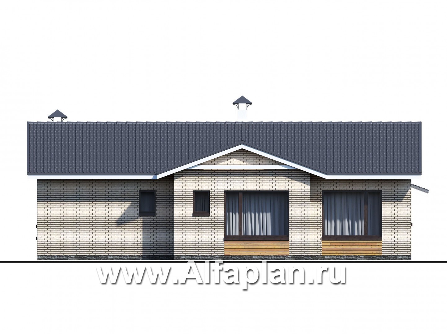 Проекты домов Альфаплан - «Вектор» - одноэтажный дом с большим остеклением гостиной - изображение фасада №3
