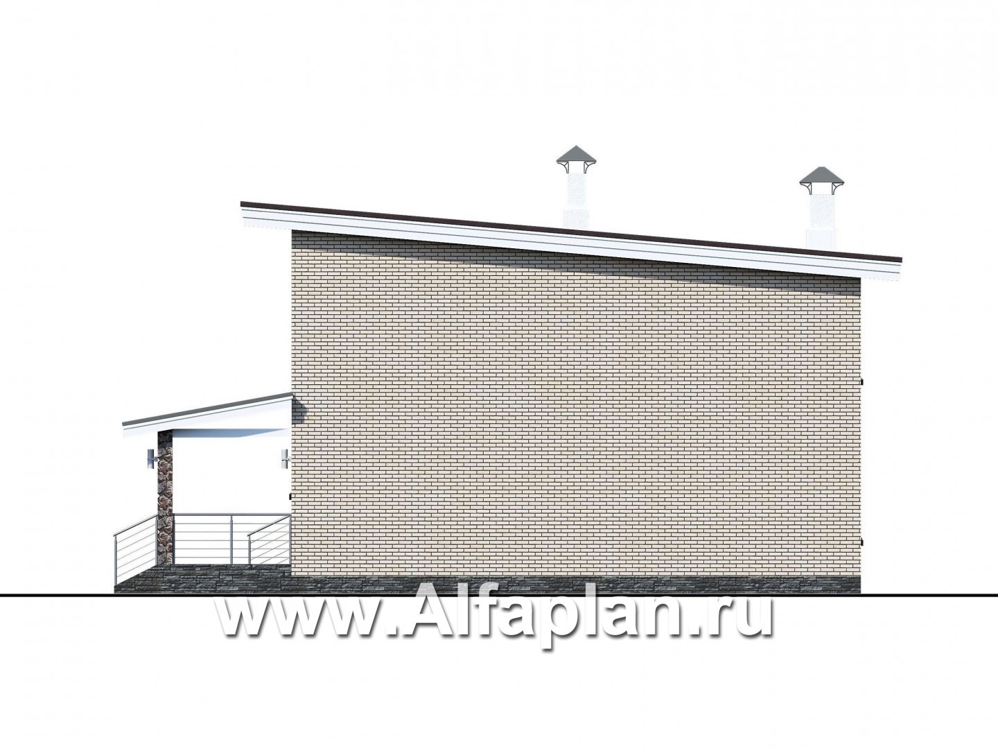 Проекты домов Альфаплан - «Эрго» - проект компактного дома 10х10м с односкатной кровлей - изображение фасада №2