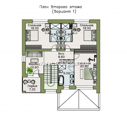 Проекты домов Альфаплан - «Эрго» - проект рационального, уютного современного дома - превью плана проекта №2