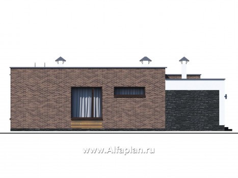 Проекты домов Альфаплан - «Фортис» - одноэтажный дом с плоской кровлей - превью фасада №1