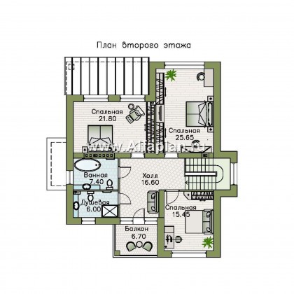 Проекты домов Альфаплан - «Престиж» - проект удобного и просторного дома с плоской кровлей, и с цокольным этажом - превью плана проекта №3