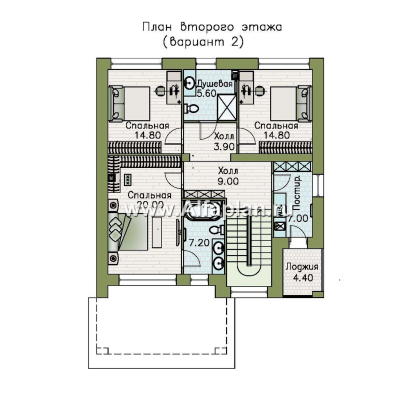 Проекты домов Альфаплан - «Эрго» - проект компактного дома 10х10м с удобной планировкой - превью плана проекта №3