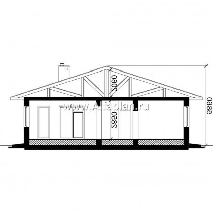 Проект одноэтажного коттеджа из газобетона, план 3 спальни и терраса, в современном стиле - превью план дома