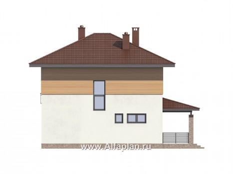 Проект двухэтажного дома, с кабинетом на 1 эт и с террасой со стороны входа - превью фасада дома
