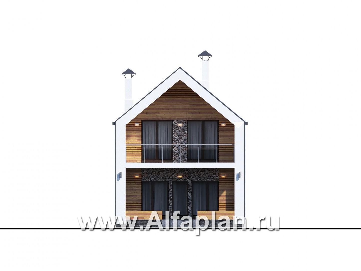 Проекты домов Альфаплан - «Барн» — современный мансардный дом с террасой и балконом - изображение фасада №3