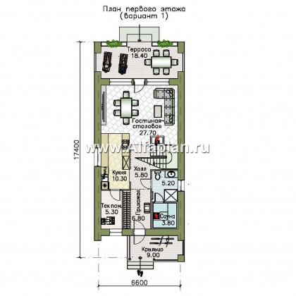 Проекты домов Альфаплан - «Барн» — современный мансардный дом с террасой и балконом - превью плана проекта №1