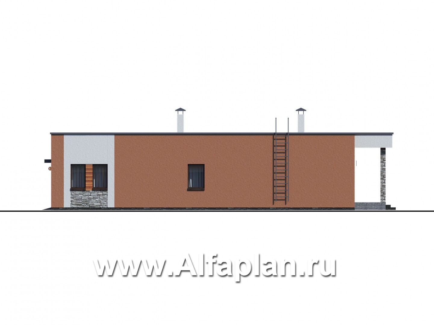 Проект гаража на 4 авто, и баня с сауной и хамам, с плоской кровлей - фасад дома