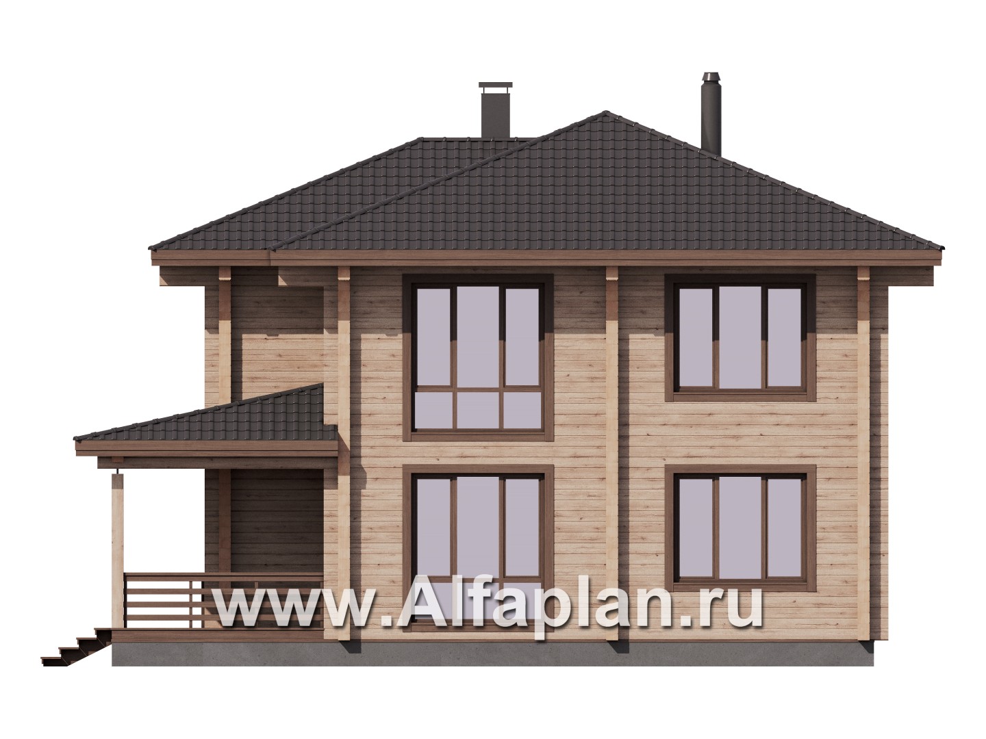 Проекты домов Альфаплан - Двухэтажный дом из клееного бруса - изображение фасада №1