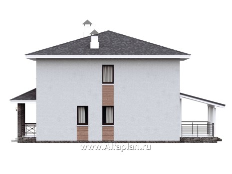 «Остров сокровищ» - проект простого двухэтажного дома из газобетона, с террасой - превью фасада дома