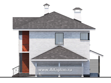 Проекты домов Альфаплан - Кирпичный дом «Серебро» с навесом для машины - превью фасада №3