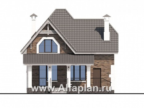 Проекты домов Альфаплан - «Причал» - романтический коттедж из кирпичей с  удобным планом - превью фасада №4